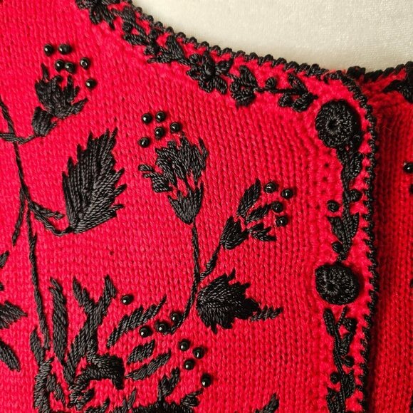 Heirloom Collectibles Large Vintage Cardigan Red Sweater Embroidered 90's Y2K - Picture 3 of 8